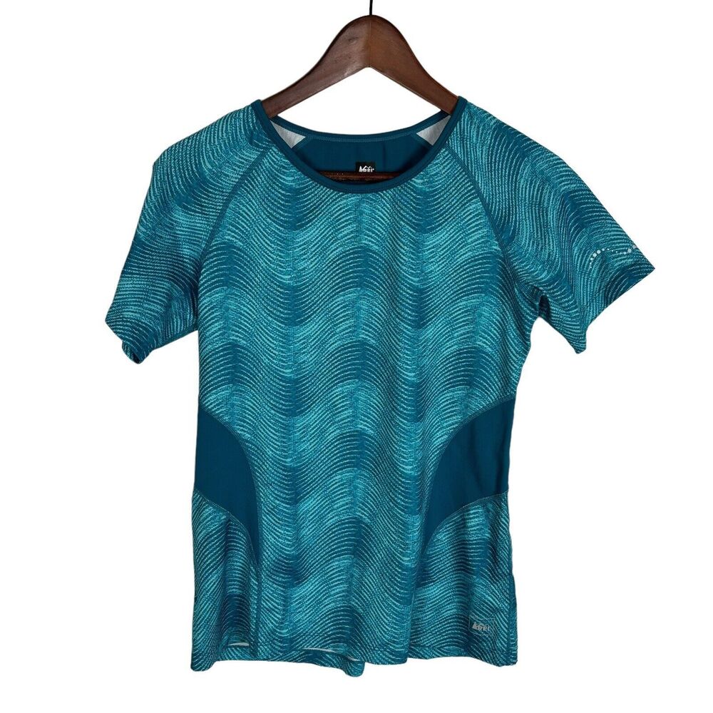 REI Women's Short Sleeve T-Shirt Teal Blue Green Swirl Top Size XS